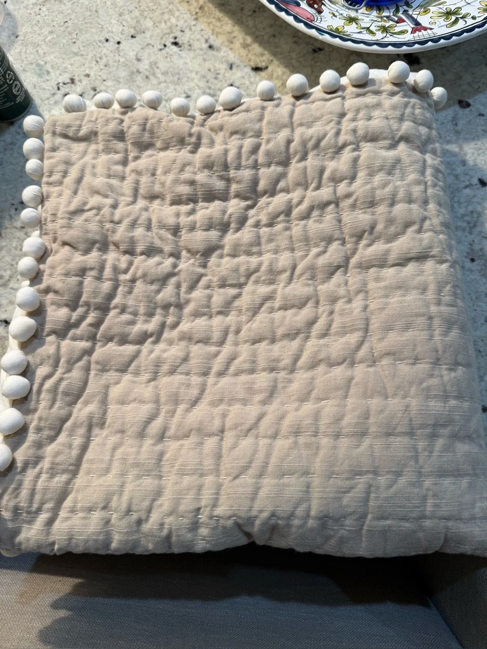 BALLARD DESIGNS Audree Pom Pom EURO  Sham- 26” Square Natural
